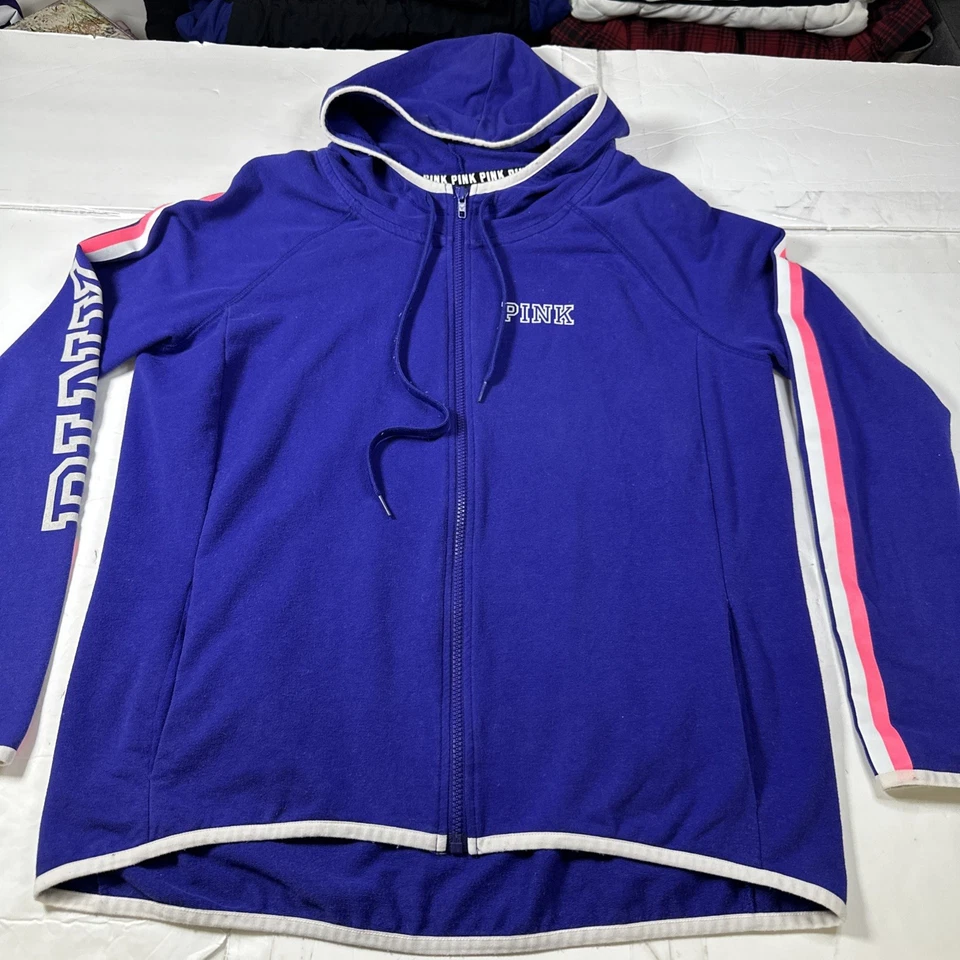 Sudadera con capucha para mujer Victoria's Secret rosa manga larga cremallera completa azul talla L #2318 Foto 1 de 4