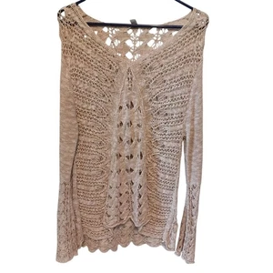 Suéter Cato Mujer XL Beige Tejido Abierto Largo Boho Y2k Hippie - Imagen 1 de 10