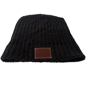 Love Your Melon Women's Leather Patch Chunky Knit Beanie Hat Black One Size - Picture 1 of 6