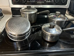 Revere Ware Cook Set 8Pc Copper Bottom Saucepan Steamer Pot Vintage 1qt-2qt-3qt - Picture 1 of 14