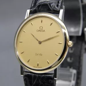 【EXC+5】 OMEGA De Ville Cal.1478 Gold Dial 195.2378 Vintage 32mm QZ Men's Watch - Picture 1 of 15