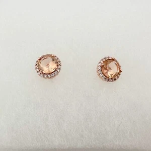 2.75 Carat Lab Created Morganite Stud Earrings Rose Gold Overlaying Sterling - Picture 1 of 10