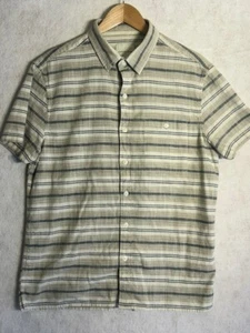 American Eagle Men's Size L Beige Striped Cotton Short Sleeve Button Shirt - Picture 1 of 9