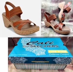 $60 Skechers Cali Brystol Night Skies Luggage Luxe Foam Wedge Platform Sandal 10 - Picture 1 of 18