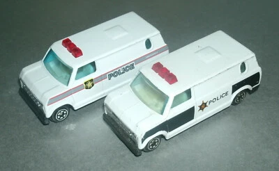 Two 1/64 Scale 1980s Ford Econoline Diecast Police Transport Vans - Yatming 1501 - Image 1 of 4