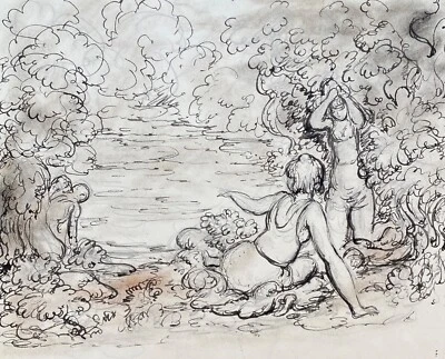 1940s Harold Hope Read Female Bathers Landscape Painting - image 1 of 2