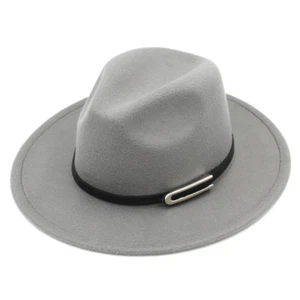 Unisex Stiff Wide Brim Fedora Hats Wool Blend Panama Caps Leather Belt Band CFYZ - Picture 1 of 29