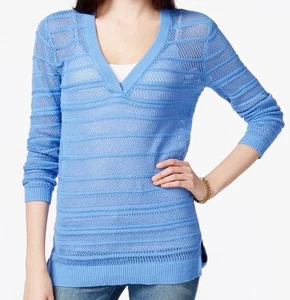 MICHAEL Michael Kors Mesh-Knit High-Low Sweater Crew Blue XLarge* - Picture 1 of 11