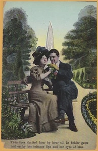 Romance-Couple embracing "Thus they chatted hour by hour..." - Picture 1 of 2