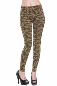 Camo Army Print Pull on Ladies Fitted Leggings Skinny slim Pant O/S New Y2K V2K - Picture 1 of 2