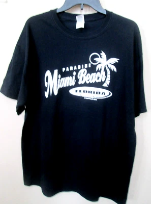 Gildan Paradise MIAMI BEACH Florida T-Shirt Size L Cotton Black Short Sleeve-New - Image 1 of 4