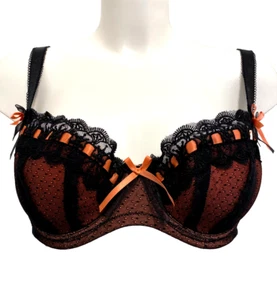 Reggiseno Curvy Kate Tease Me nero e corallo UK 32DD imbottito con ferretto Eur 70E SG2001 - Foto 1 di 10