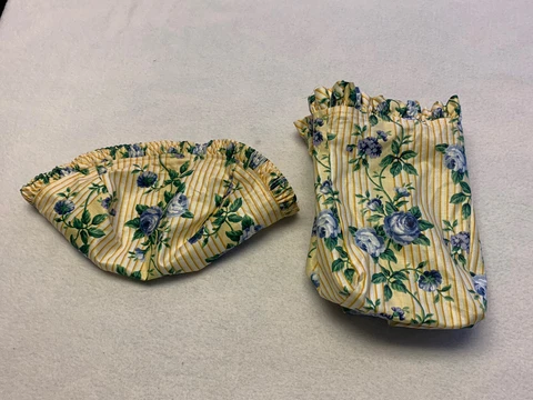 Lot/2 Longaberger Parsley Rose Trellis Basket Liner Yellow/Blue Floral Striped Cover