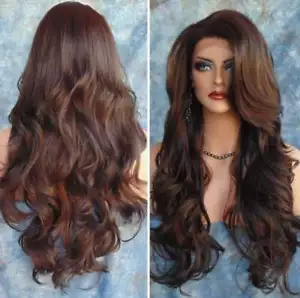 Women Long Wavy Wigs Dark Brown Synthetic Curly Hair Cosplay Casual Wig Full Wig - Picture 1 of 5