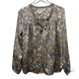 Denim Supply Satin Bluse Blumenmuster Gr. M blau beige Oberteil Pullover Boho - Bild 1 von 7