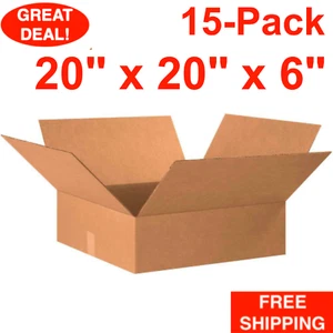 15-Pack 20" x 20" x 6" Flat Cardboard Corrugate Shipping Boxes Moving Box Bundle - Picture 1 of 24