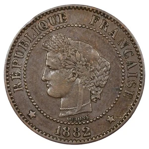 France - 2 Centimes Cérès 1882 in Paris - Bronze F.109/7 Gad.105 KM.827 Coin - Picture 1 of 2