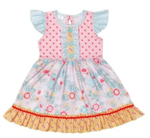 New Peasant Polka Dot & Flower Twirl Dress, girl's, Easter, bunny, 2T - Picture 1 of 1