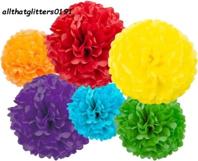 Paquete de 10 decoraciones de fiesta pompones colgantes varios colores y tamaños disponibles. Foto 1 de 2