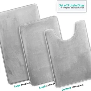 Bathroom Mat 3Pcs Set Anti Slip Toilet Rugs Carpet Bath Memory Foam Dry Quickly - Picture 1 of 12