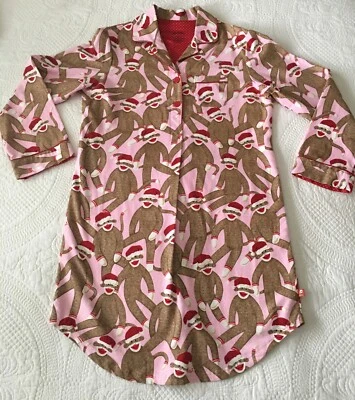 Nick & Nora Camisón Santa Calcetín Mono Franela Para Mujer Talla M Rosa Marrón Rojo Foto 1 de 4