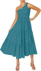 KIRUNDO Summer One Shoulder Sleeveless Casual Dress Midi Dress Ruffle Flowy Boho - Picture 1 of 1