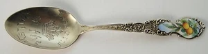 Antique Sterling Souvenir Pasadena Crown of the Valley Spoon w/Enamel Oranges - Picture 1 of 7