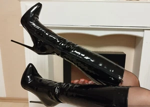 Jade High Heels Schwarz Lack Stiefel echte 14cm Stiletto Gr. 39,40 - Bild 1 von 3