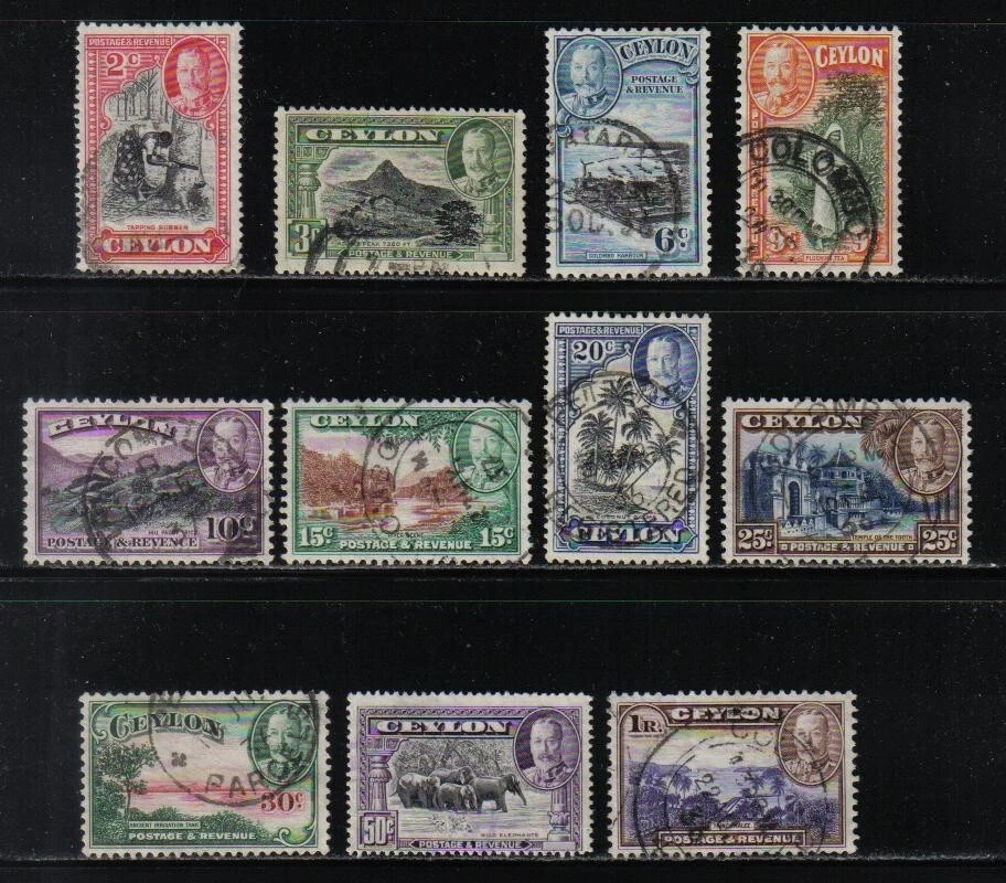 CEYLON 1935-36 KGV DEFINITIVE SET COMPLETE TO 1r SCOTT 264-274 USED - Image 1 of 1