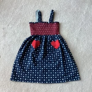 HARTSTRINGS SUNDRESS, GIRLS 10, SMOCKED TOP, RED/ WHITE/ NAVY, STARS & HEARTS - Picture 1 of 4