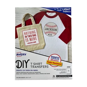 Avery DIY T-ShIrt Transfers Iron On for Light Fabrics Inkjet, 8.5" x 11" NEW - Picture 1 of 4