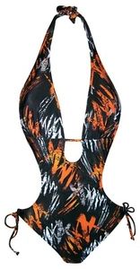 Nuevo traje de baño NWSC para mujer Monokini 1 pieza pequeño S 4 L 8 10 negro naranja - Imagen 1 de 2