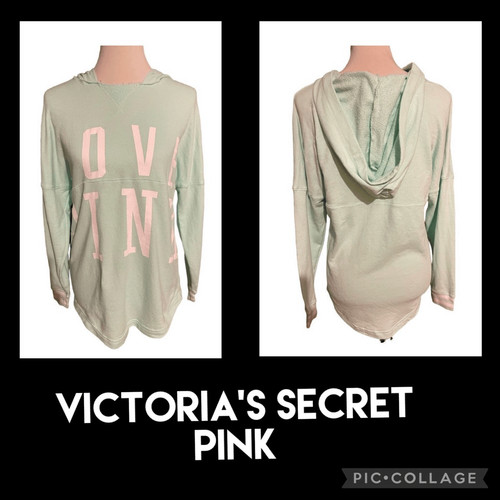 UNDERCOVER Felpa con cappuccio Victoria's Secret ROSA verde chiaro XS nuova senza etichette