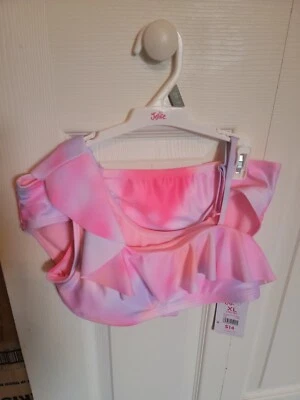 Girls Justice 2 Piece Pink Tie Strap Smocked Bikini Swimsuit Size L  (12/14) NEW - Image 1 of 2