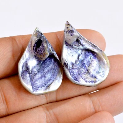 1Pair 49Cts Natural Fancy Mother of Pearl Pair Side Drill Gemstone 37x25mm #2707 - Image 1 of 4
