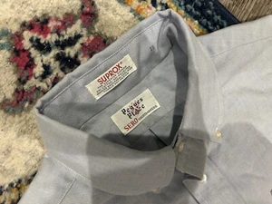 VINTAGE Sero Pegue’s Place Blue Cotton Blend OCBD Button Down Shirt 15 USA - Picture 1 of 6