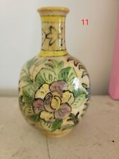 Antique Persian Pottery Glazed Qajar Round Vase Floral 6"  - #11