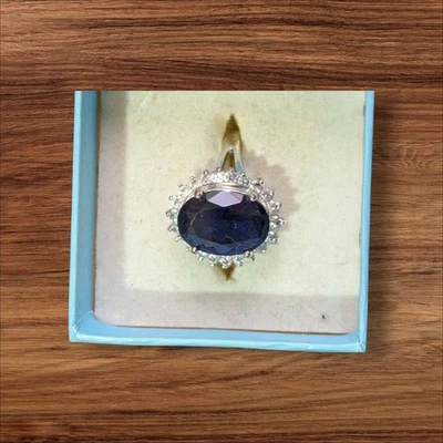 Кольцо Avon RJ 125 посеребренное с имитацией синего сапфира и кубического циркония размер 9 - Изображение 1 из 4