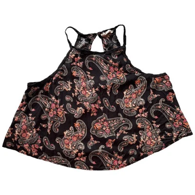 LA Hearts Paisley Halter Crop Top Black Boho Y2K Size L - Image 1 of 4