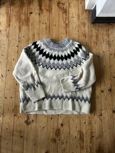 Pullover Strick Damen Norweger L Weiß Grau - Bild 1 von 2