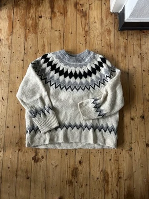 Pullover Strick Damen Norweger L Weiß Grau - Bild 1 von 2
