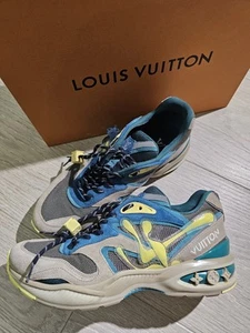 Authentic Louis Vuitton Blue Neon Name Tag Trail Sneakers Size LV 7 - Picture 1 of 23