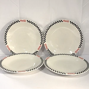 Vintage Coca-Cola Dinner Plates Gibson Black White Red Checkered 10.5"  Set Of 4 - Picture 1 of 7
