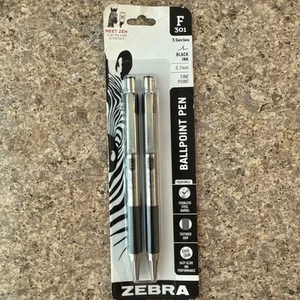 Zebra F-301 Ballpoint Pens 0.7mm Fine Point Black Ink 2-Pack Stainless Steel - Picture 1 of 4