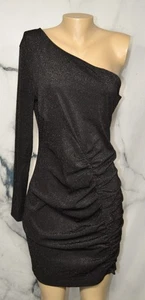 SHEIN stretchiges glitzerndes One Shoulder Kleid XL Langarm geraffte Frontnaht - Bild 1 von 8