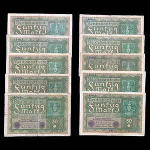 10x 1919 Germany 50 Mark Banknote Pre WW2 WWII Paper Money Kaiser War Inflation - Picture 1 of 8