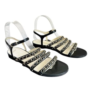CHANEL Sandalo con cinturino a catena EU 37 US 7 CC logo ad incastro nero - Foto 1 di 13