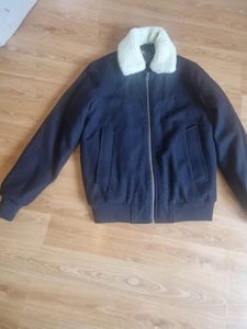 Asos Navy Cheddar Borg Wool bomber Jacket Size Xs PittoPit 20" Chest 34-36 - Picture 1 of 6