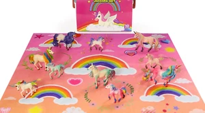Realistische Einhorn Figuren Spielset mit weicher Spielmatte & Aufbewahrungsbox - 10 Stück - Bild 1 von 5