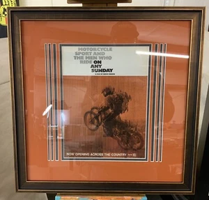Vtg On Any Sunday Movie Original Print Ad 8.5 x 11, Steve McQueen 1971 Framed - Picture 1 of 11